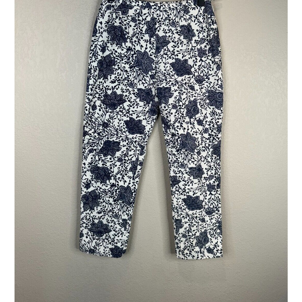 Oscar de la Renta Capri Pant Petite Size 0P Navy/Ivory Floral Crop Cotton Silk